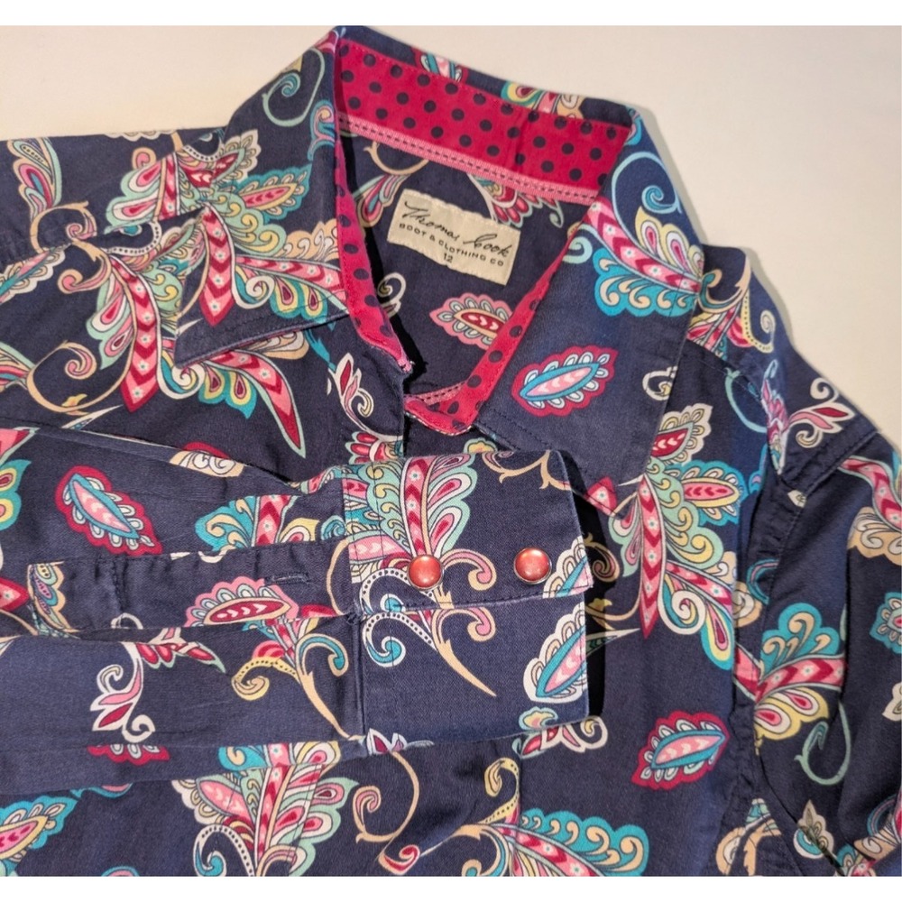 Thomas‎ Cook Paisley Button Front Shirt Size 12 Navy Long Sleeve Western